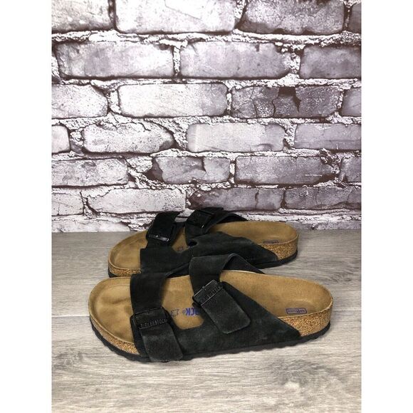 Birkenstock Arizona Black Suede Leather Strap Slides Sandals Women Sz 41EU/10M - Picture 3 of 16
